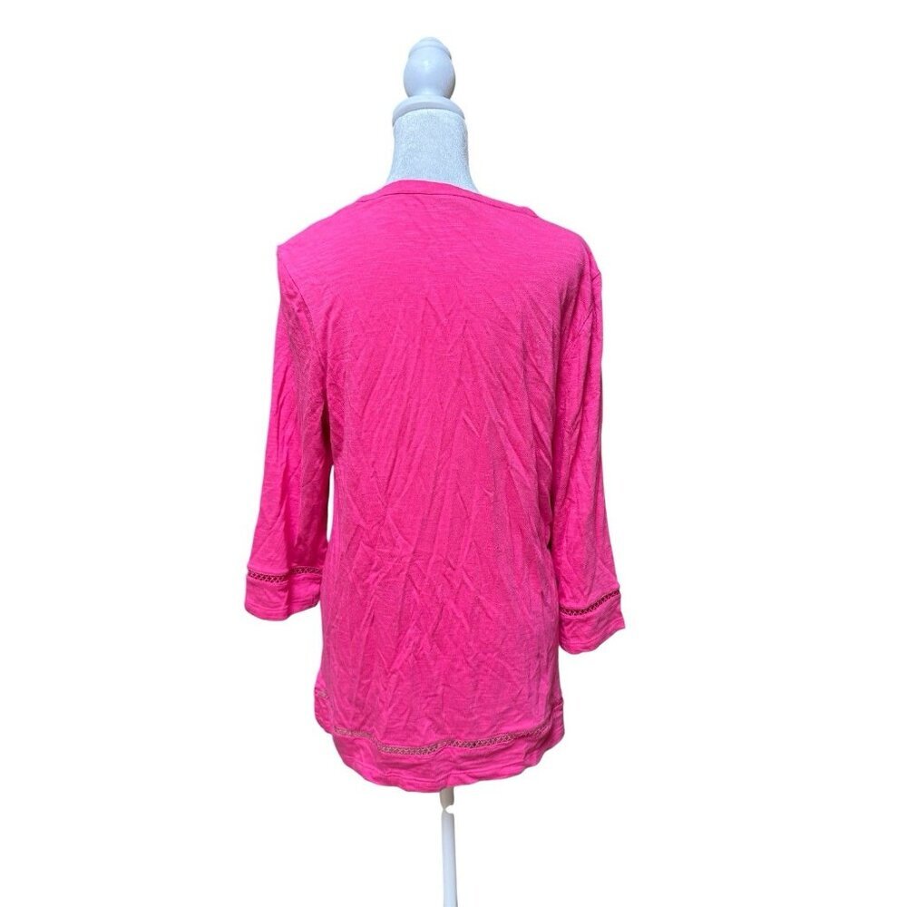Chicos Womens Size 1 Pink 3/4 Sleeve Knit Top Cotton Modal Medium - Picture 3 of 5